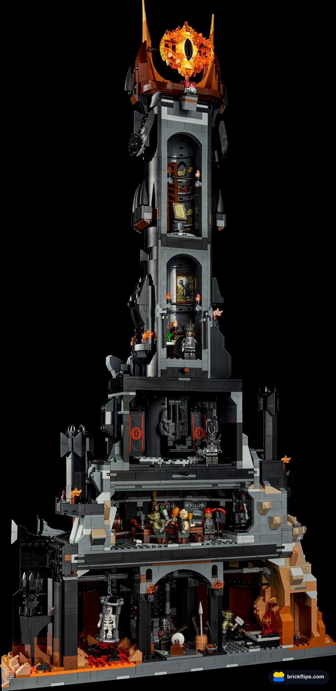 Cutaway of the Barad-dûr tower showing all five interior floors, from the armory up to the library.