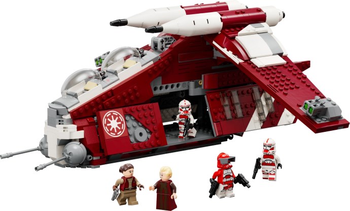 The LEGO Star Wars Coruscant Guard Gunship, set 75354, in its Coruscant Guard red-and-white colorway.